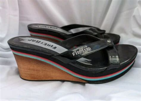 Firetrap Uk Size 6 Wedged Sandals Clogs Wooden Heel Ladies Summer Holiday Shoes Ebay