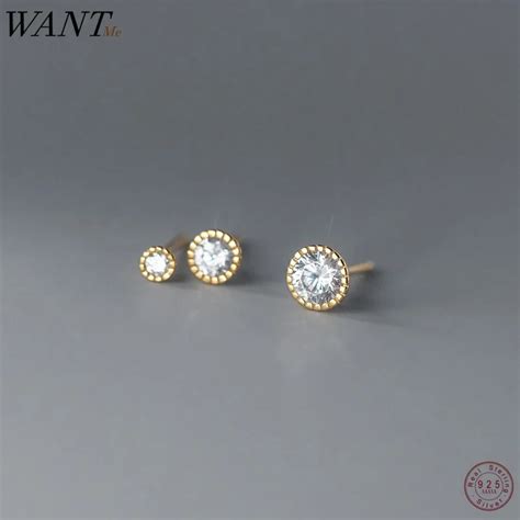 WANTME 925 Sterling Silver Minimalist Shiny Round Zircon Small Stud