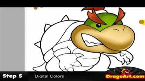 How To Draw Bowser Jr Bowser From Mario Step By Step Youtube