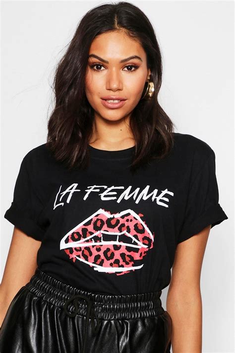 Lips Graphic T Shirt Boohoo Women Fashion Black Shirt