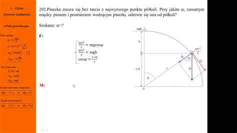 292 Fizykamax pole grawitacyjne Pinezka zsuwa się z półkuli Siła