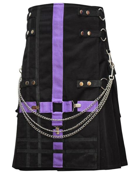 Scottish Modern Black And Purple Kilt Fashion Kilts For Men