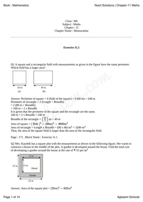 NCERT Solutions Class 8 Maths Chapter 11 Mensuration NCERT Solutions