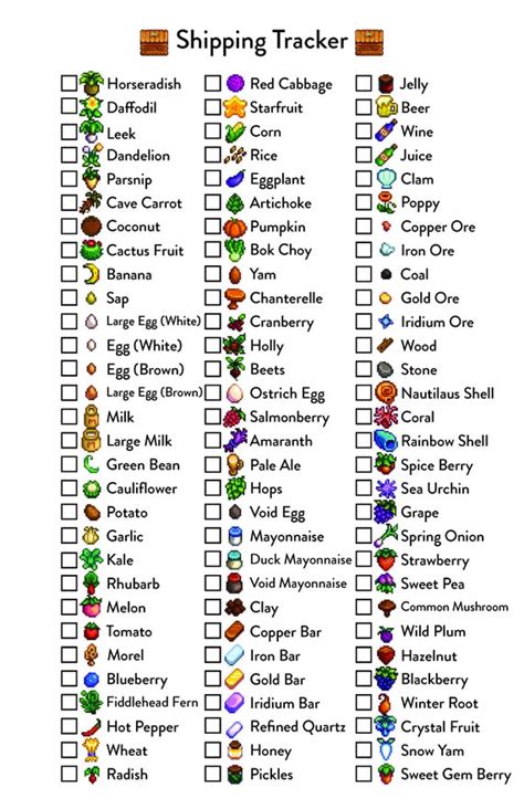 Stardew Valley Printable Guide