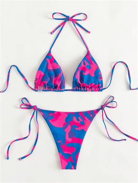 SHEIN Swim Vcay Bañador bikini con estampado de camuflaje triángulo con