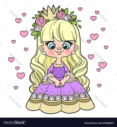 Cute Cartoon Longhaired Princess In A Dress Vector Image