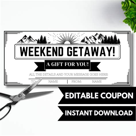 Printable Weekend Getaway Voucher Template Travel Voucher Trip