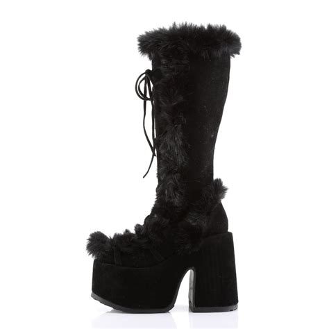 Demonia Black Furry Winter Faux Fur Boots Rave Wonderland