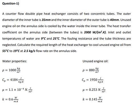 Solved A Counter Flow Double Pipe Heat Exchanger Consists Of Chegg