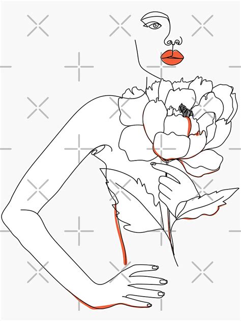 Minimal Woman Line Art Abstract One Line Woman Face With Peony Flower