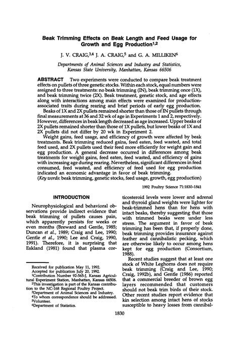 Pdf Beak Trimming Effects On Beak Length And Feed Usage For Growth And Egg Production