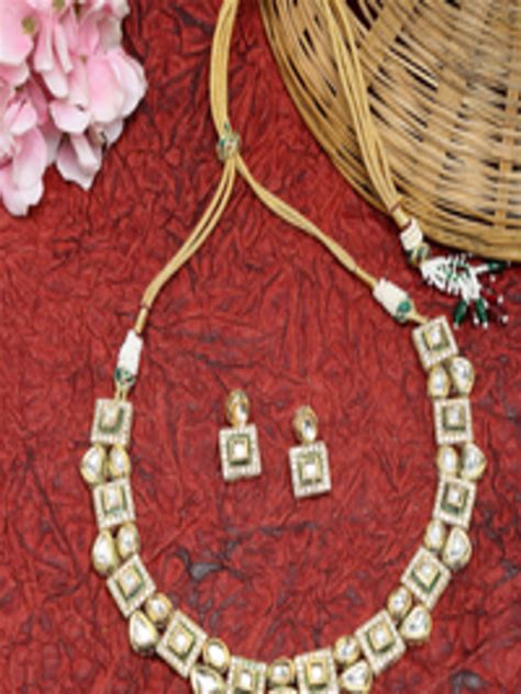 Buy Ruby Raang Gold Plated White Faux Kundan Studded Handcrafted