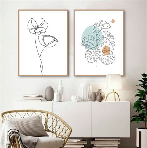 Kit De Quadros Decorativos Minimalistas Fine Line Flores E Folhagens