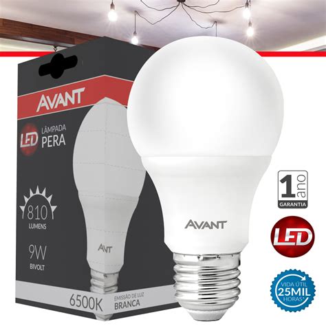 Lâmpada Pera 9w Luz Branco Frio 6500K Soquete E27 Bivolt Led Avant