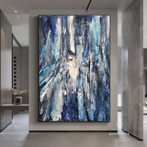 Blue Minimalist Texture Painting Large Blue Abstract Art Blue Painting