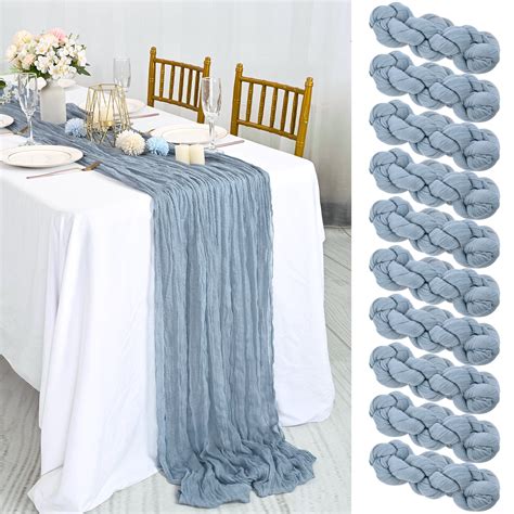 10 Pcs Dusty Blue Cheesecloth Table Runner 10FT Gauze Table Runner For