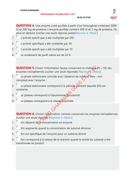 Solution Qcm De Biochimie Enzymologie Fouad Ghannami Watermark Studypool