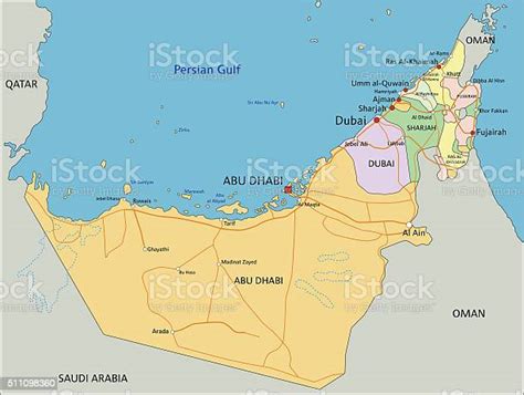 アラブ首長国連邦非常に詳細な編集可能な政治地図 地図のベクターアート素材や画像を多数ご用意 地図 アラブ首長国連邦 ベクター画像