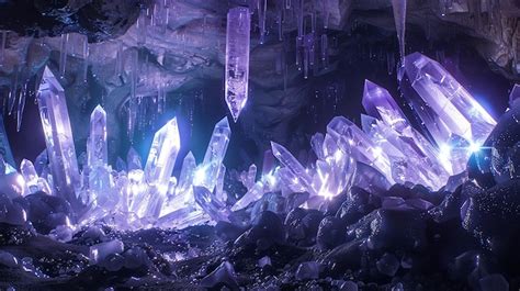 A stunningly beautiful image of a crystal cave The crystals are a deep ...