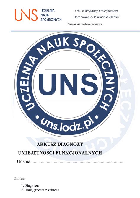 Arkusz Diagnozy Funkcjonowania Ucznia Arkusz Diagnozy Umiej Tno Ci