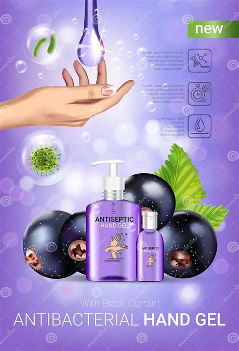 Black Currant Flavor Antibacterial Hand Gel Ads Vector Illustration