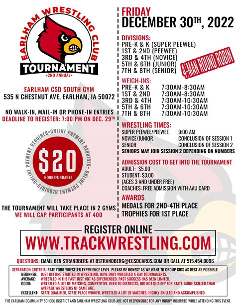 Wrestling Tournaments Detail View: Earlham Wrestling Club Tournament