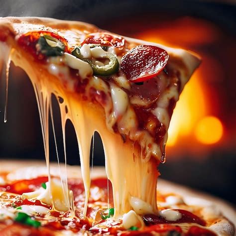 A Slice Of Pizza Being Lifted Up By A Fire Premium AI Generated Image