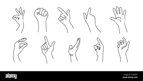 Set Of Realistic One Line Gestures Graphic Logo Design With Black Line