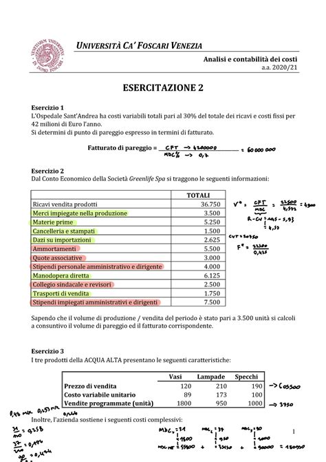 Esercitazione 2 1 UNIVERSITÀ CA 9 FOSCARI VENEZIA Analisi e