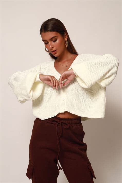 Cardigan Cropped Tricot Off White Loja La O De Luxo