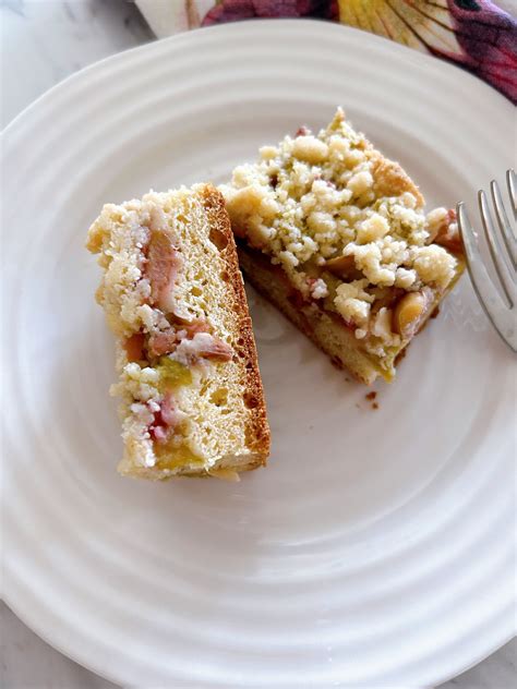 German Rhubarb Streusel Cake Rhabarber Streuselkuchen Side View