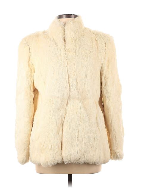 Made In Korea 100 Acetate Solid Ivory Faux Fur Jacket Size M 52 Off