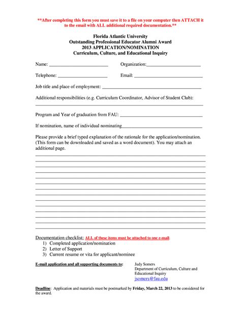 Fillable Online Coe Fau After Completing This Form You Must Save It