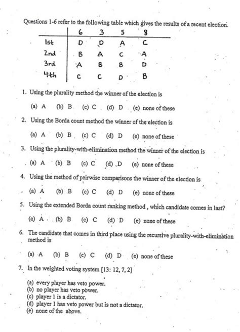 Solved Questions 1 6 Refer To The Following Table Which