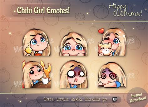 Twitch Emotes Cute Blonde Hair Blue Eyes Girl Chibi Emotes For Streamers Girl Emotes For