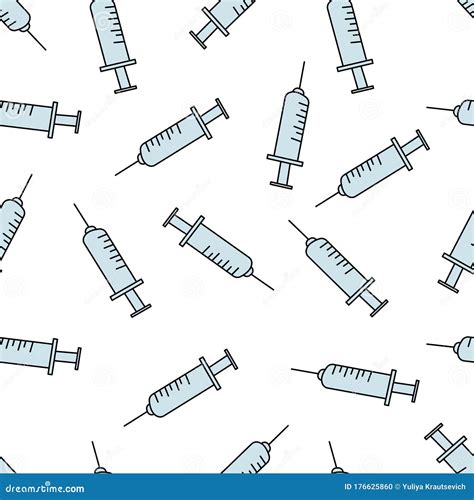 Seamless Pattern With Syringe Doodle Vector Illustration Stock Vector