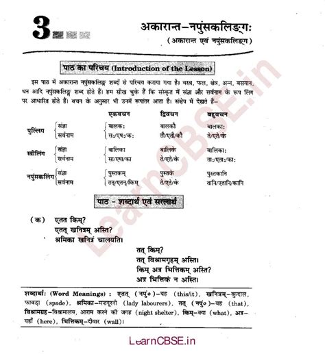 Ncert Solutions For Class 6th Sanskrit Chapter 3 अकारान्त नपुंसकलिंग