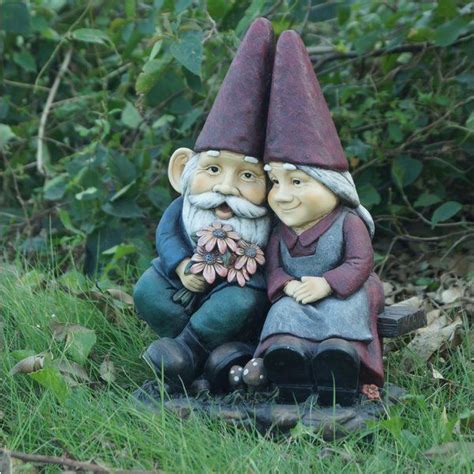 Gnome Old Couple On Bench Statue By Hi Line T Ltd Gnome Statues