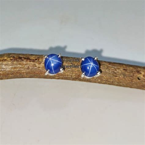 Blue Star Sapphire Earrings Dainty Handmade Earrings Etsy