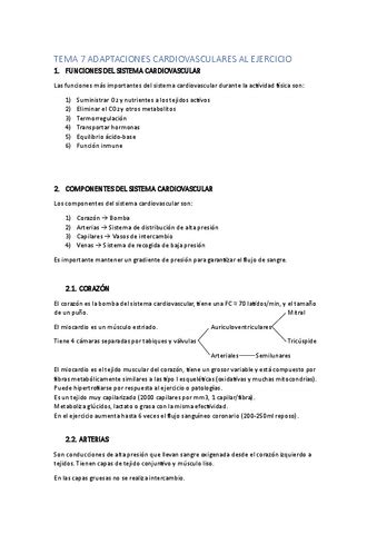 TEMA 7 ADAPTACIONES CARDIOVASCULARES AL EJERCICIO Pdf