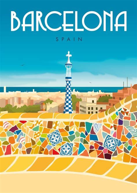 Barcelona Travel Poster Print Vintage Memento Souvenir Etsy Barcelona