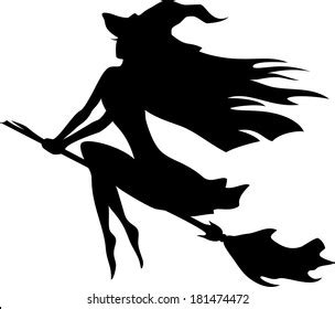 Vector Silhouette Witch Flying On Broomstick Stock Vector Royalty Free