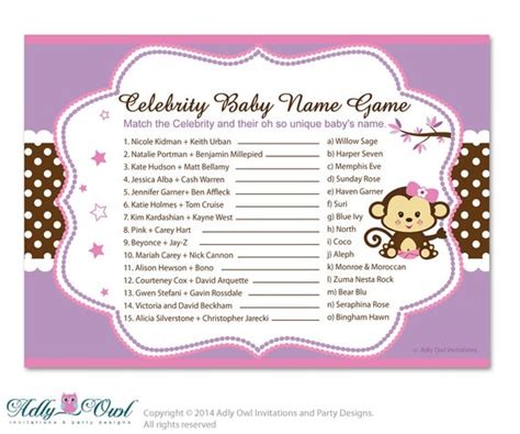 Items similar to Girl Monkey Celebrity Name Game, Guess Celebrity Baby Name game, famous baby ...