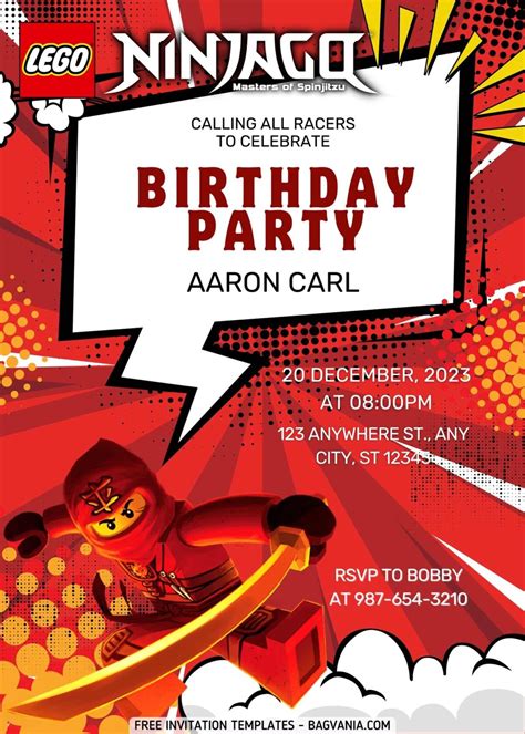 FREE Lego Ninjago Birthday Invitation Templates