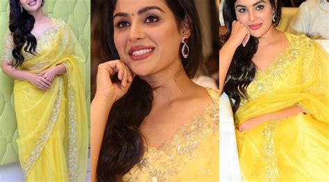 Samyuktha Menon In Yellow Organza Saree For Kaduva Teaser Launch