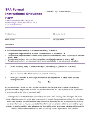 Fillable Online SFA Institutional Formal Grievance Form Docx Fax Email