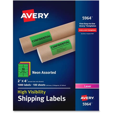 Avery High Visibility Permanent ID Labels Laser 2 X 4 Neon Assorted