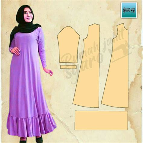 Jual Rjs08 Pola Instan Gamis Kerut Bawah Dress Ukuran Size S M L Xl