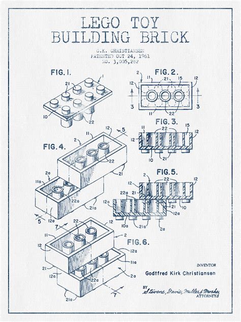 Lego Toy Building Brick Patent Blue Ink Digital Art By Aged Pixel