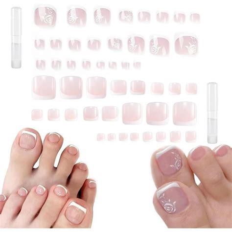 48 Pièces Faux Ongles Pieds Ongles De Pied Courts Sticker Orteil Nail